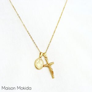 Chaine á 2 médailles ( Jésus sur la croix et Notre-Dame des Grâces )