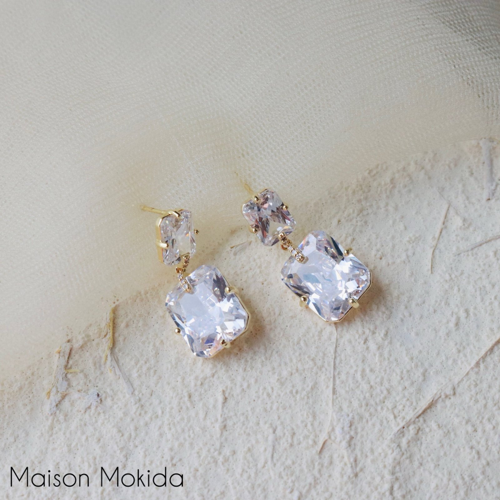 Boucles d’oreilles pavées en zircon et cuivre / tige d’oreille en argent 925 E. ( hypoallegénique ) - Qualité durable !