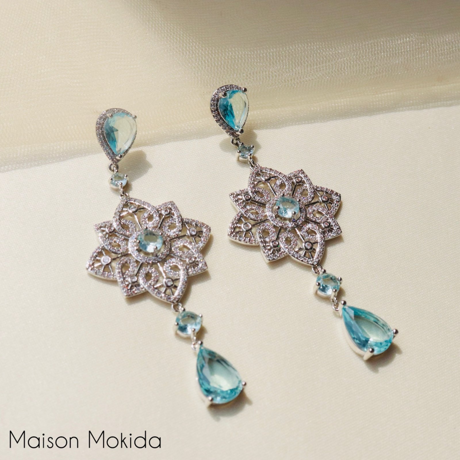 Boucles d’oreilles style rosace en zircon et cuivre / tige d’oreille en argent 925 E. ( hypoallegénique ) -Qualité durable !