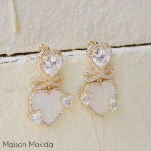 Boucles d’oreilles cœur en zircon et cuivre  / tige d’oreille en argent 925 E. ( hypoallegénique ) - Ne noircit pas .