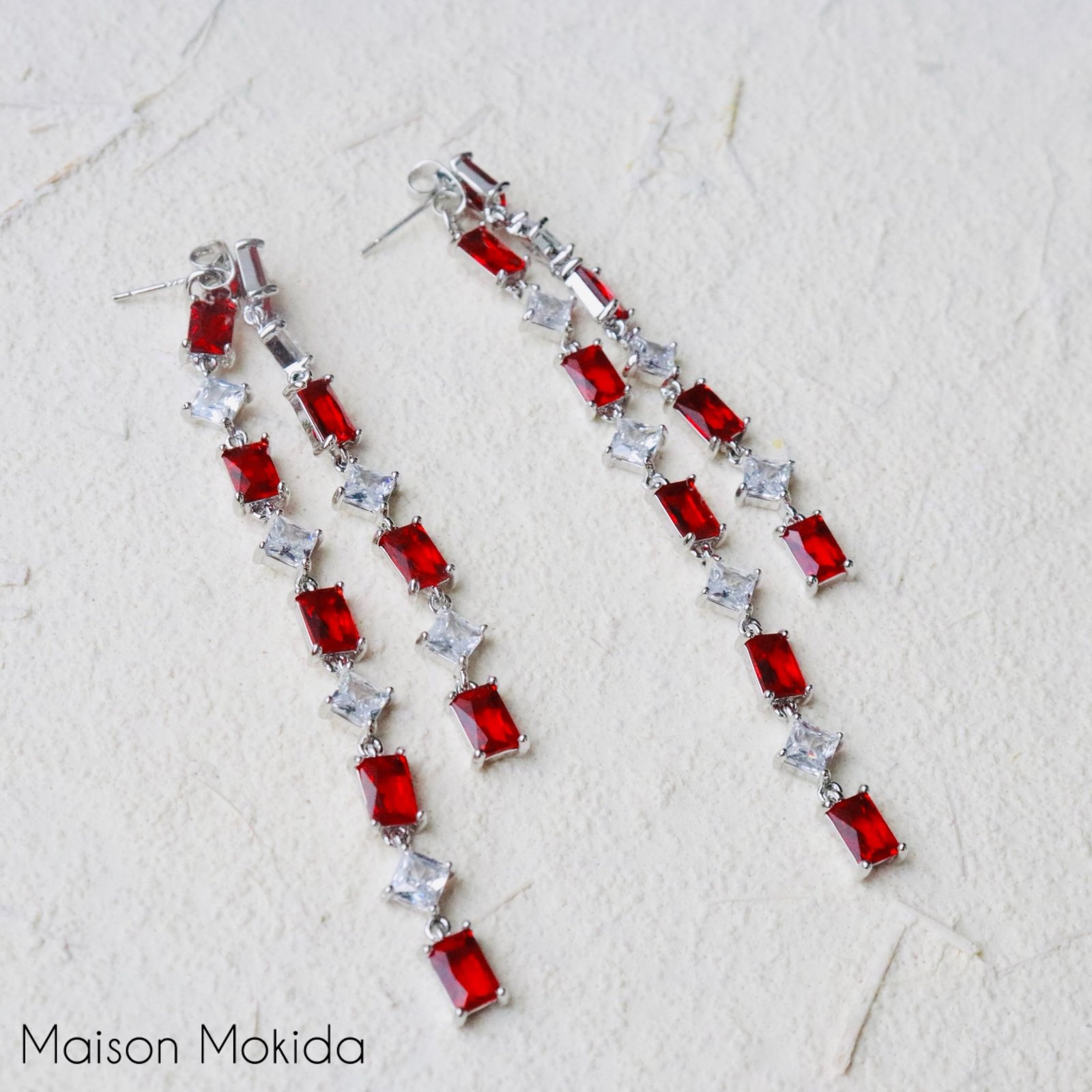 Boucles d’oreilles pendantes en zircon et cuivre / tige d’oreille en argent 925 E. ( hypoallegénique ) - Qualité durable !