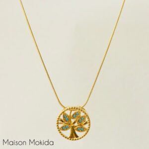 Chaîne arbre de vie sur plaque a pierre synthétique bleue