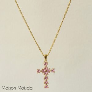 Chaîne croix à pierre rose