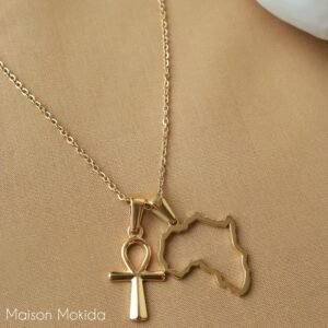 Roots - chaine a 2 médailles Ankh et Afrique